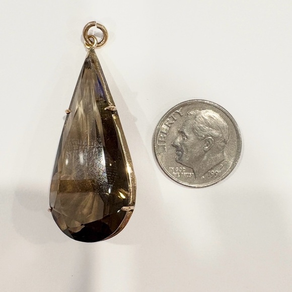 Vintage Smoky Quartz 18K Yellow Rose Gold Pendant Mid-Century Teardrop Solitaire - Picture 12 of 13